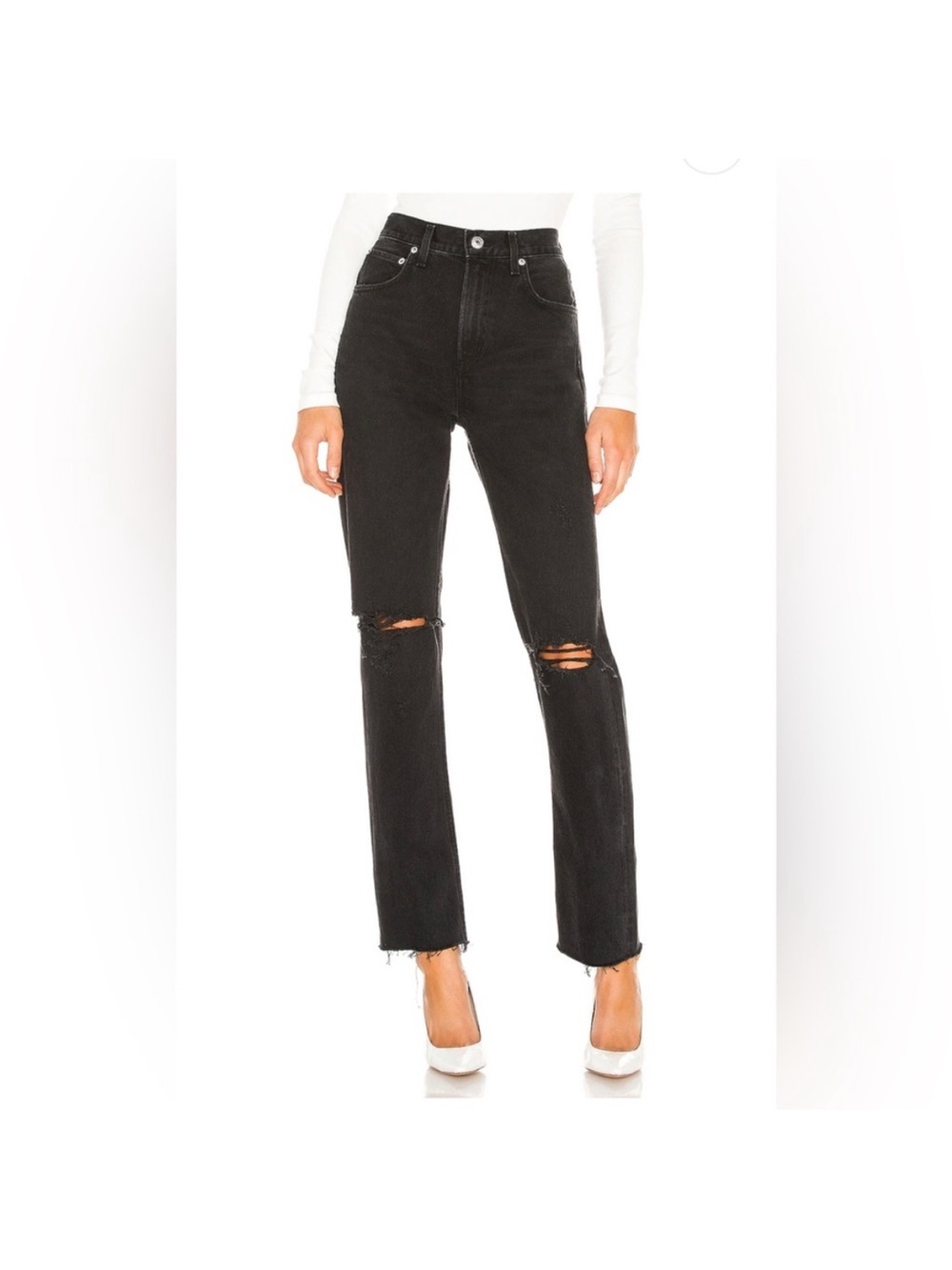 Agolde Cherie High Rise Straight Jeans in Distortion Black size 24